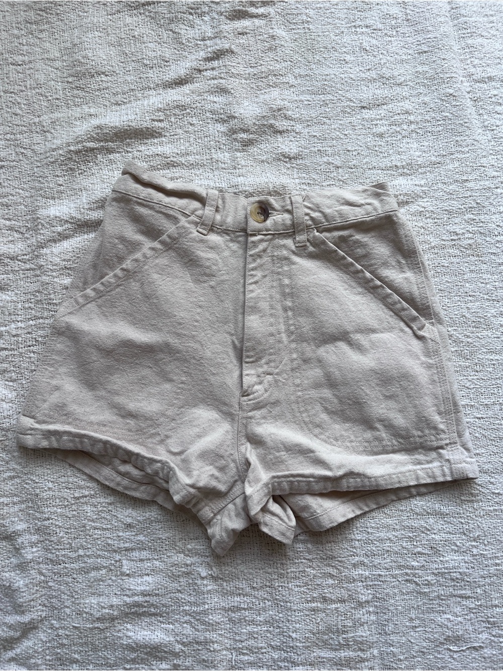 High-Rise Cream Summer Shorts with Front Pockets